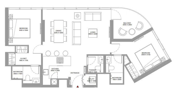 2 bedroom Apartments floor plan at Pierside Marina Residences