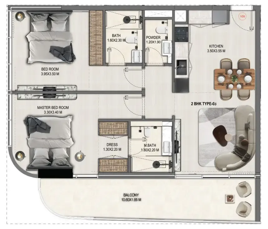 2 bedroom Apartments floor plan at Divine Elements