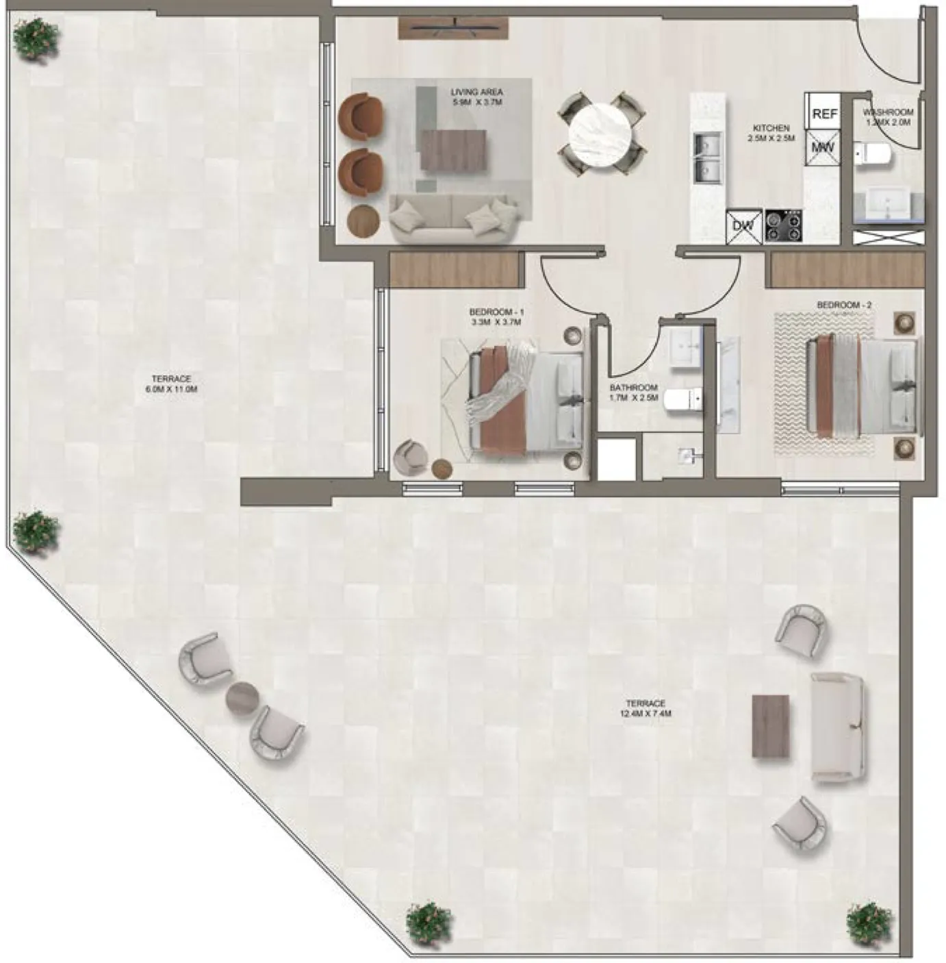 2 bedroom Apartments floor plan at Ghaff Land Residence