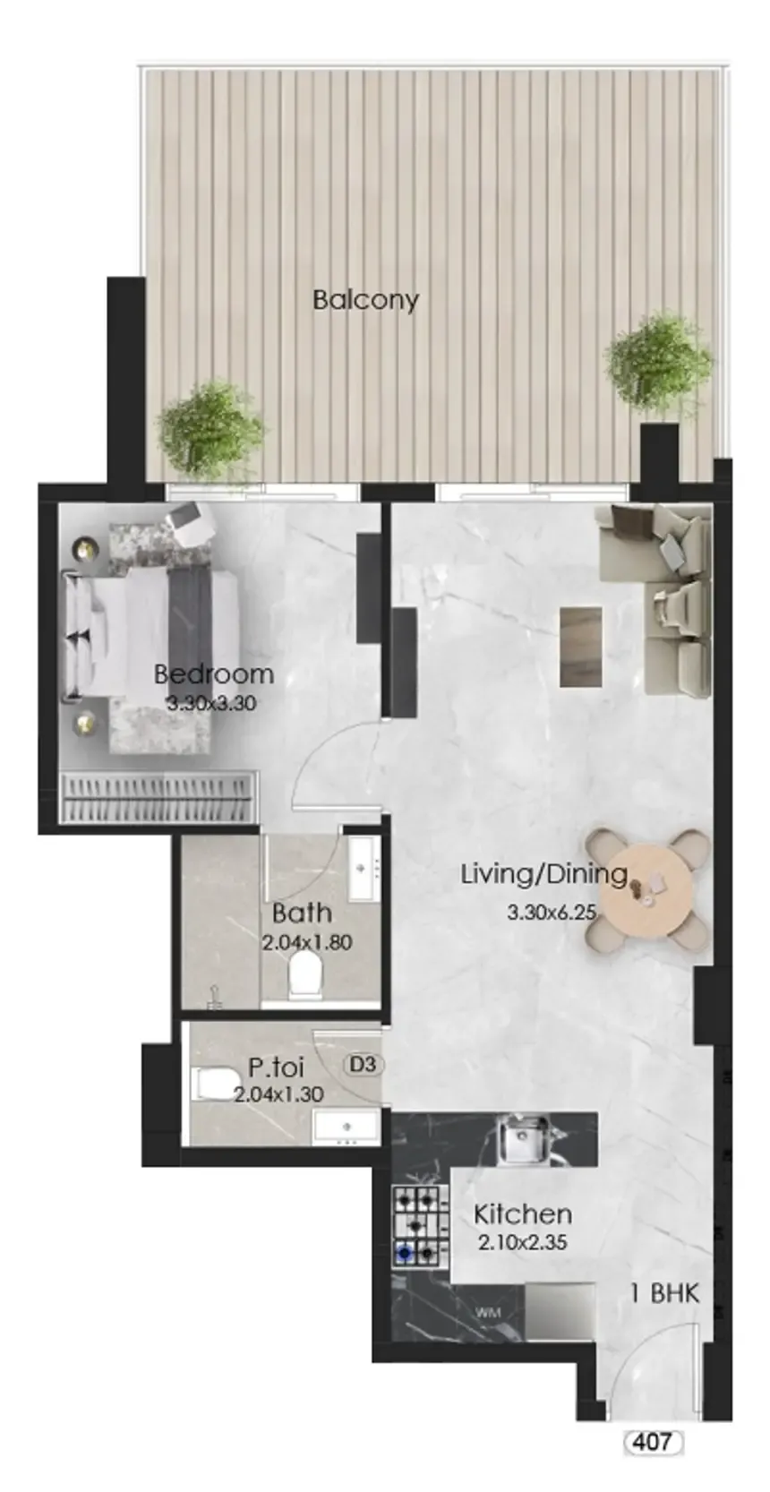 1 bedroom Apartments floor plan at Aristo