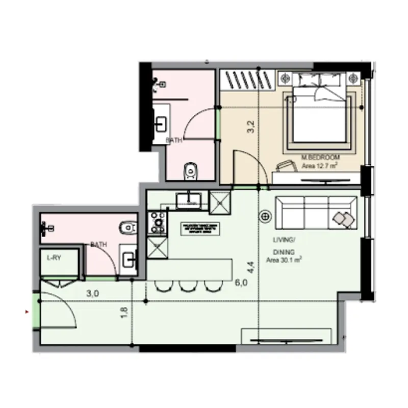 1 bedroom Apartments floor plan at Edgewater Residences 1, 2 and 3