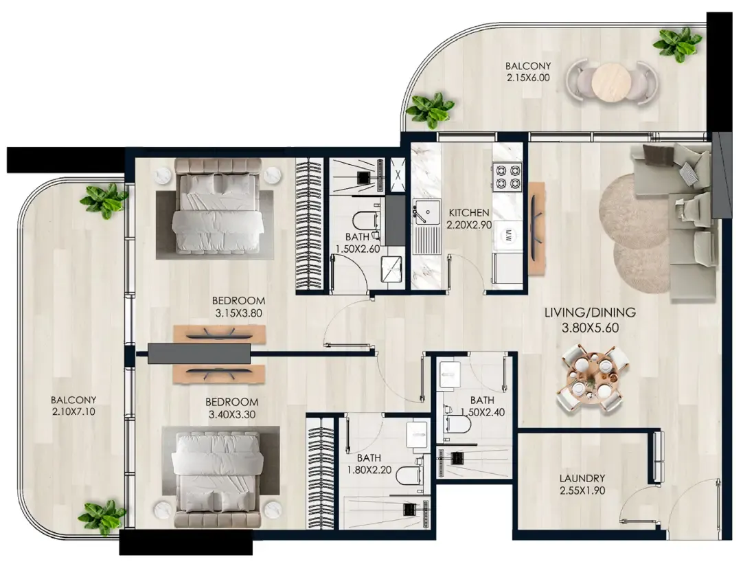 2 bedroom Apartments floor plan at Verde by Vision
