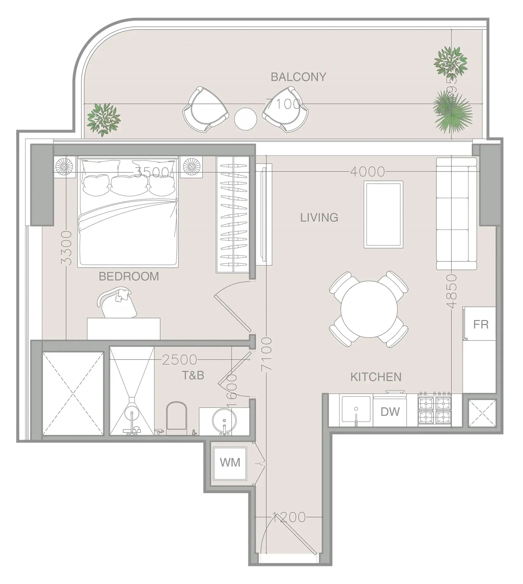 1 bedroom Apartments floor plan at ELAR1S Axis