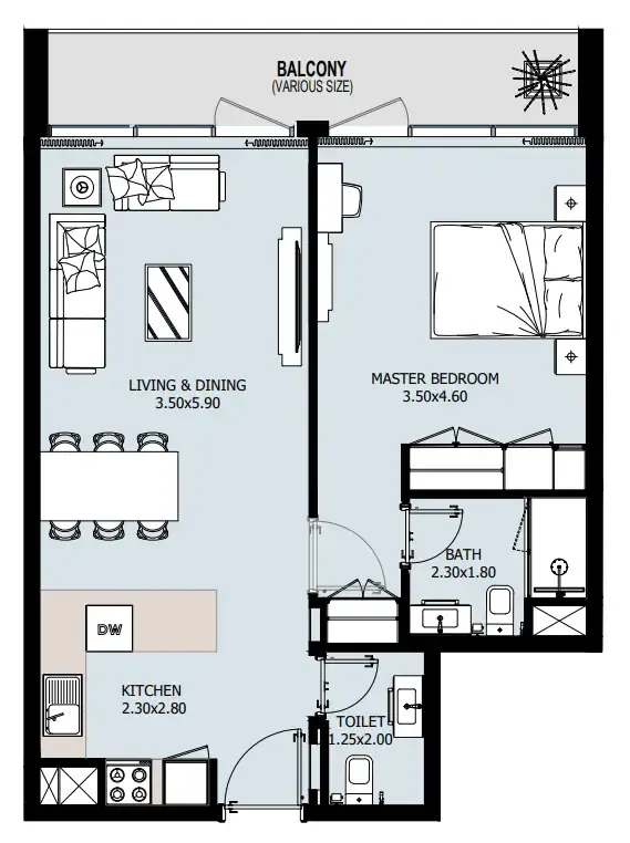 1 bedroom Apartments floor plan at Verdana IX