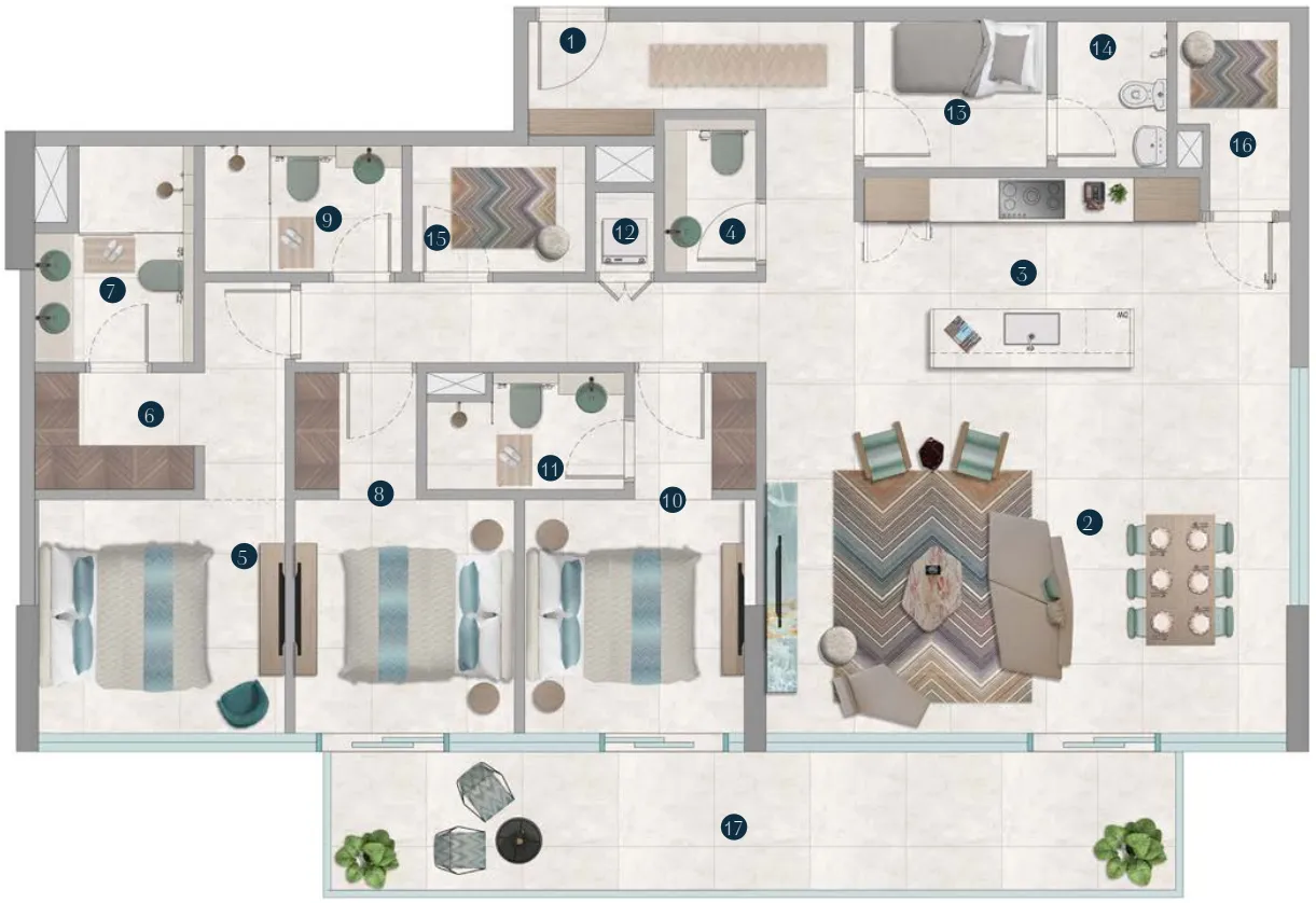 3.5 bedroom Apartments floor plan at Octa Isle Interiors by Missoni