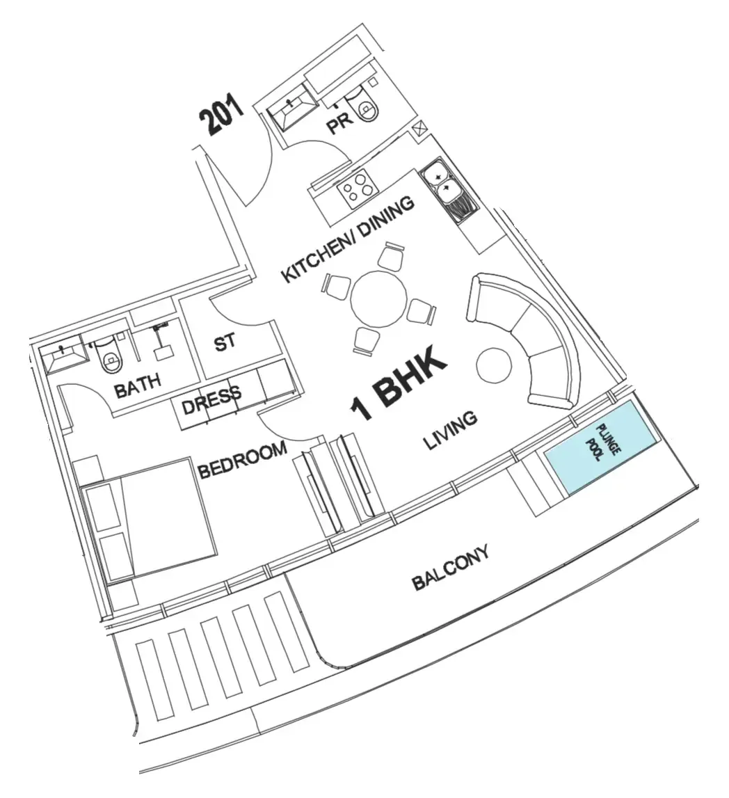1 bedroom Apartments floor plan at Villa Del Garda