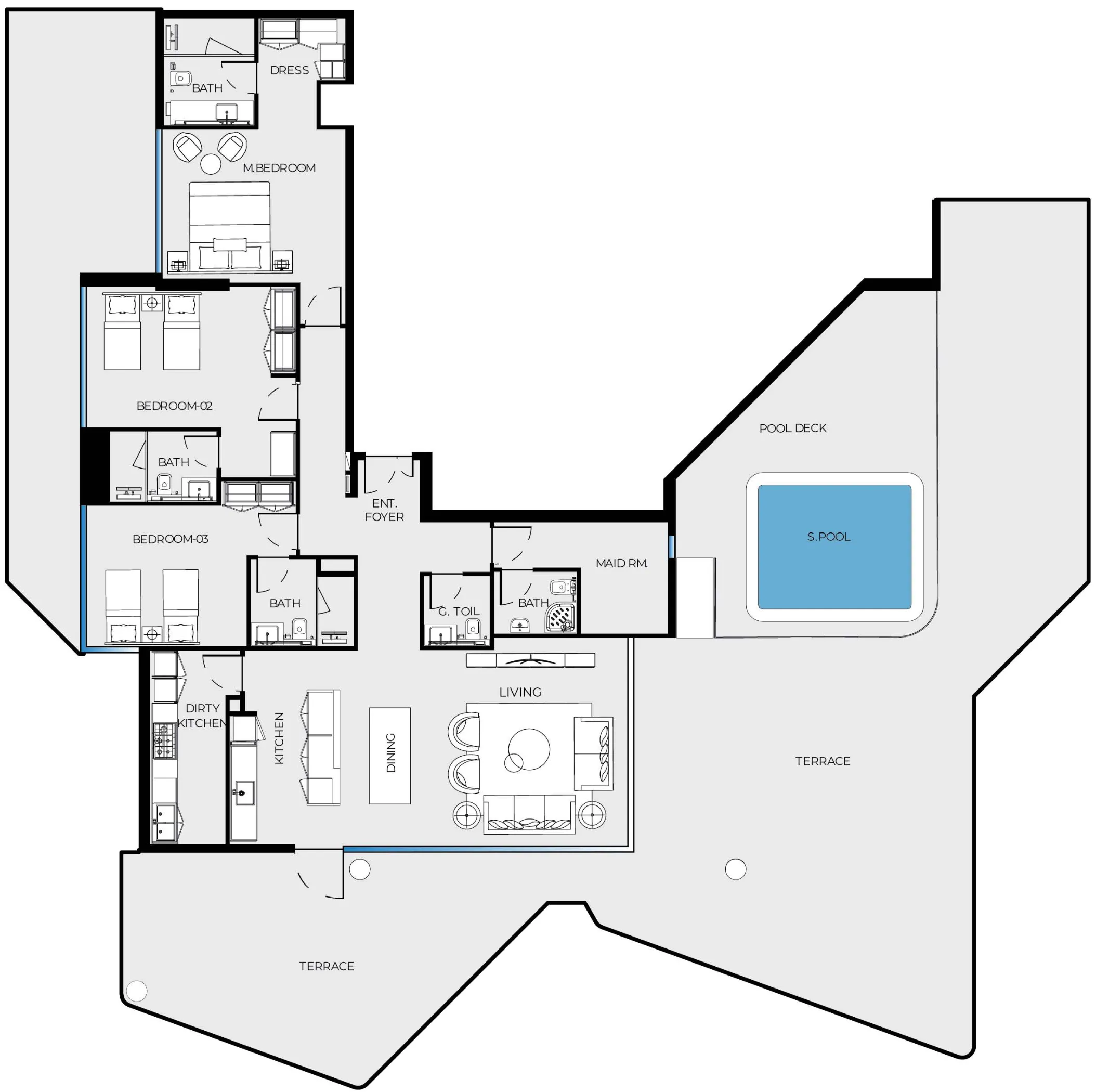 3 bedroom Penthouse floor plan at Luxury Canal Residences