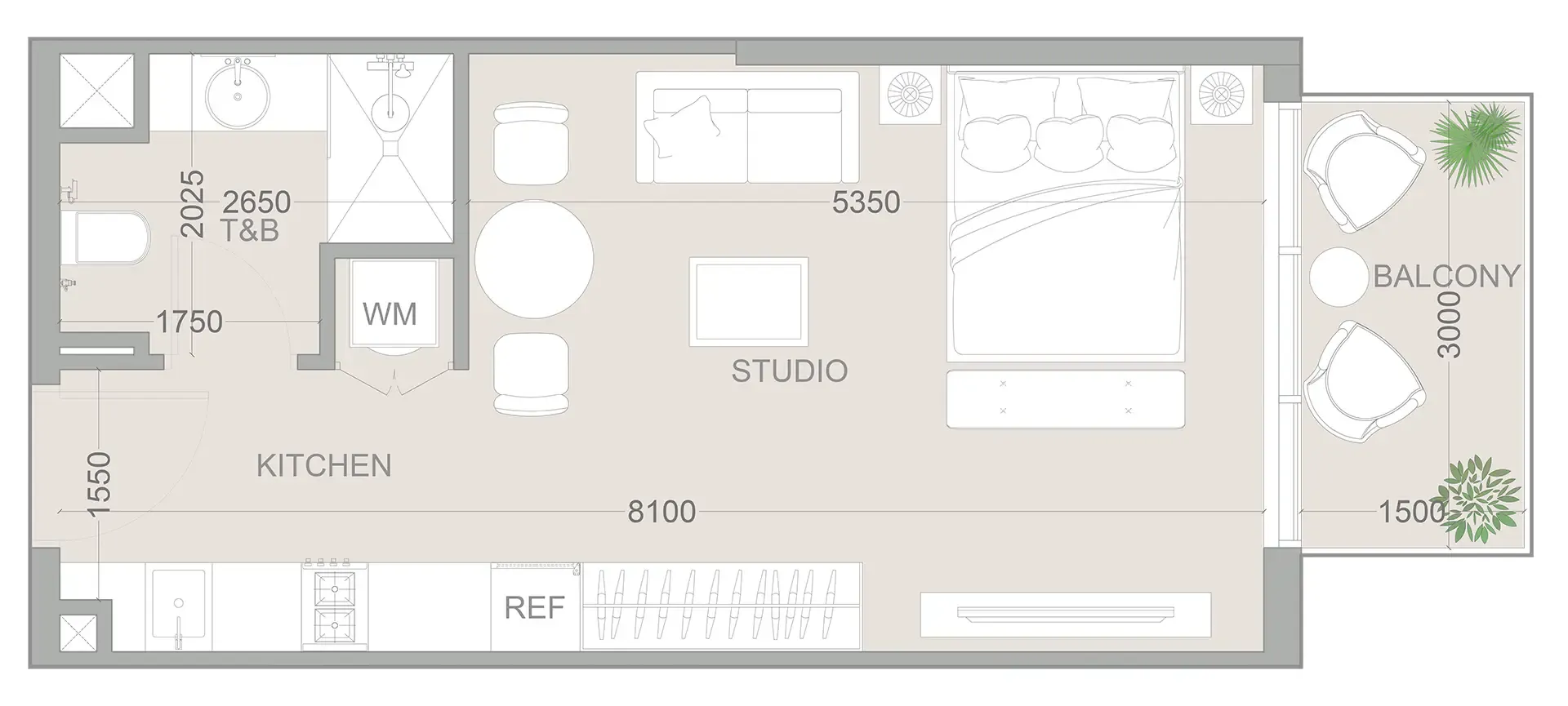 0 bedroom Apartments floor plan at 1WOOD Residence 2