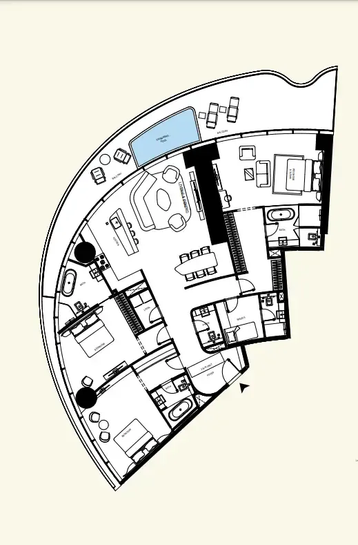 3 bedroom Apartments floor plan at Mercedes-Benz Places by Binghatti