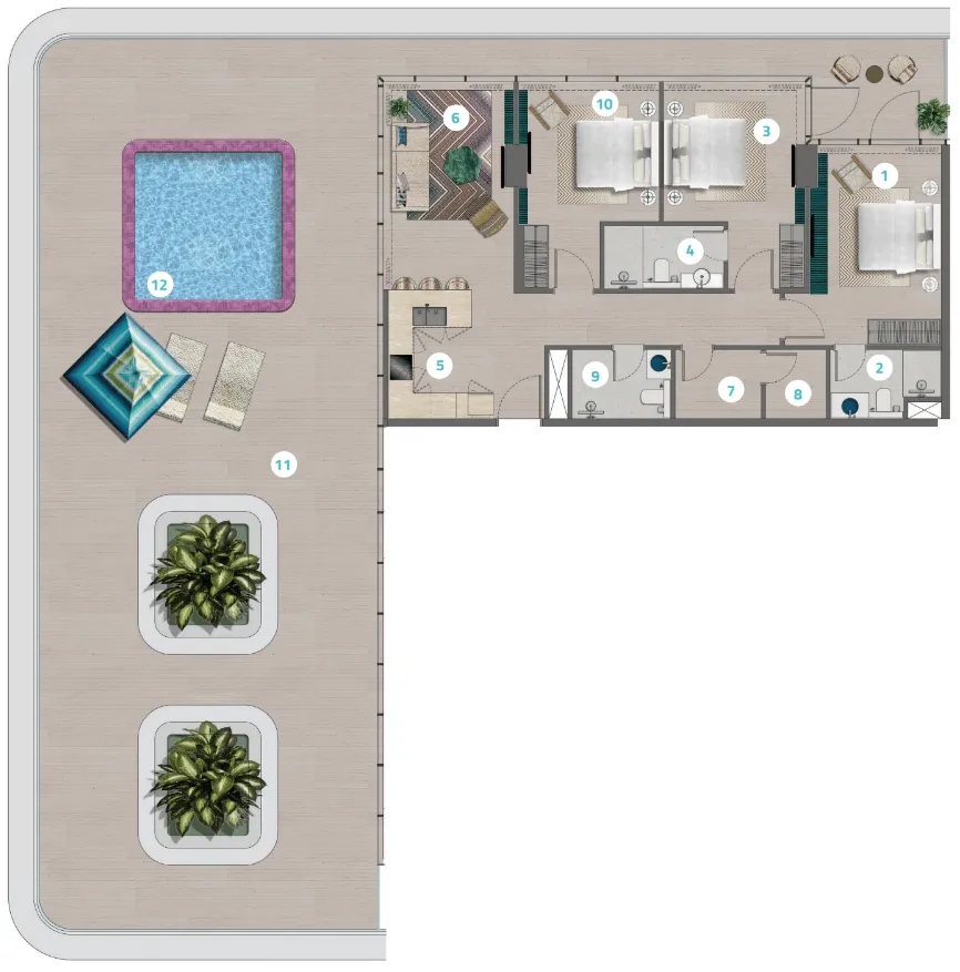 3.5 bedroom Apartments floor plan at Trio Isle