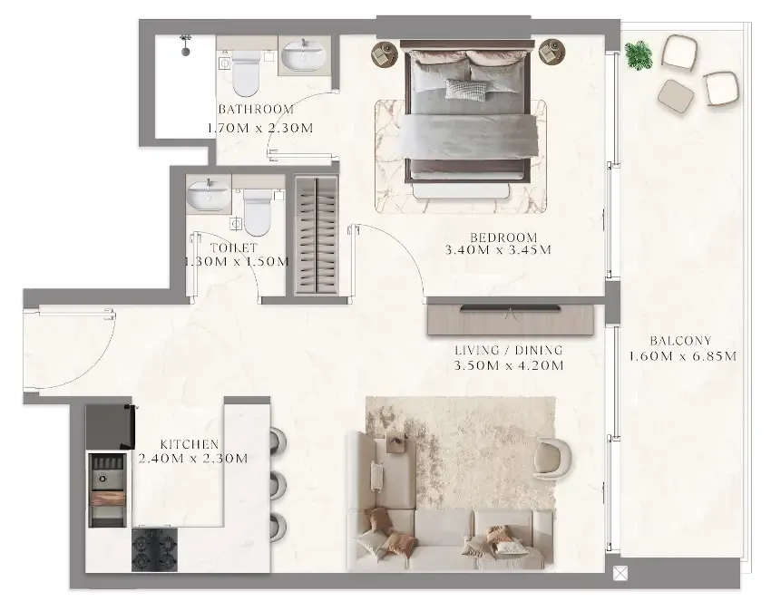1 bedroom Apartments floor plan at Aum 99 Residences