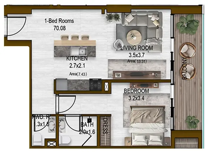 1 bedroom Apartments floor plan at Noore