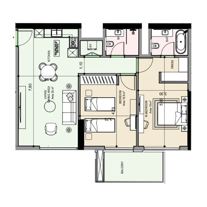 2 bedroom Apartments floor plan at Edgewater Residences 1, 2 and 3