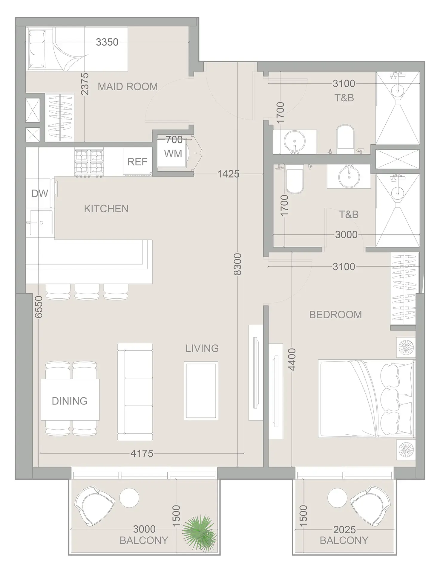 1.5 bedroom Apartments floor plan at 1WOOD Residence 2