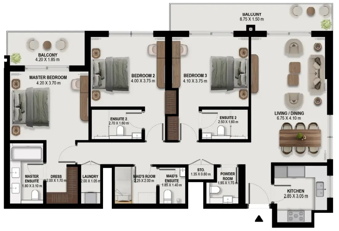 3.5 bedroom Apartments floor plan at Boulevard Park at Wasl Gate