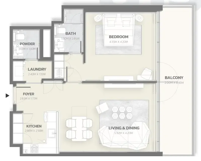 1 bedroom Apartments floor plan at Tonino Lamborghini Residences