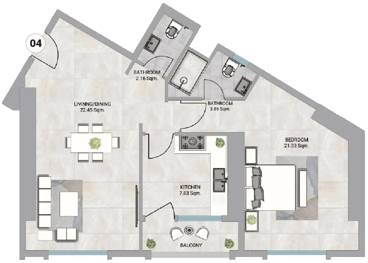 1 bedroom Apartments floor plan at Barajeel Towers