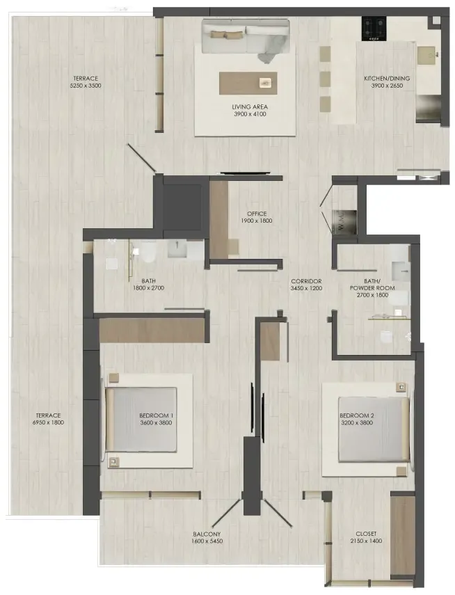 2 bedroom Apartments floor plan at JAD 288
