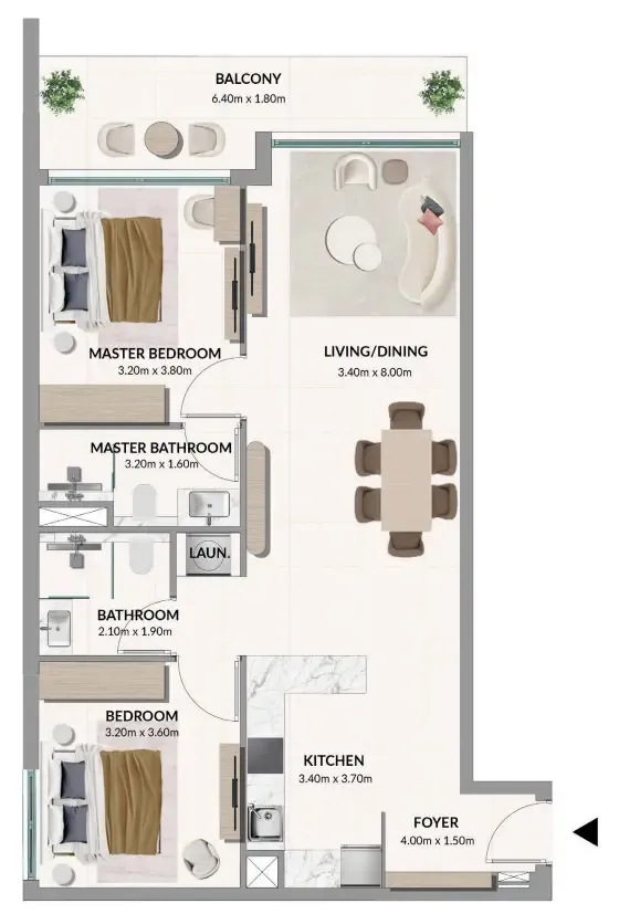 2 bedroom Apartments floor plan at Woodland Terraces