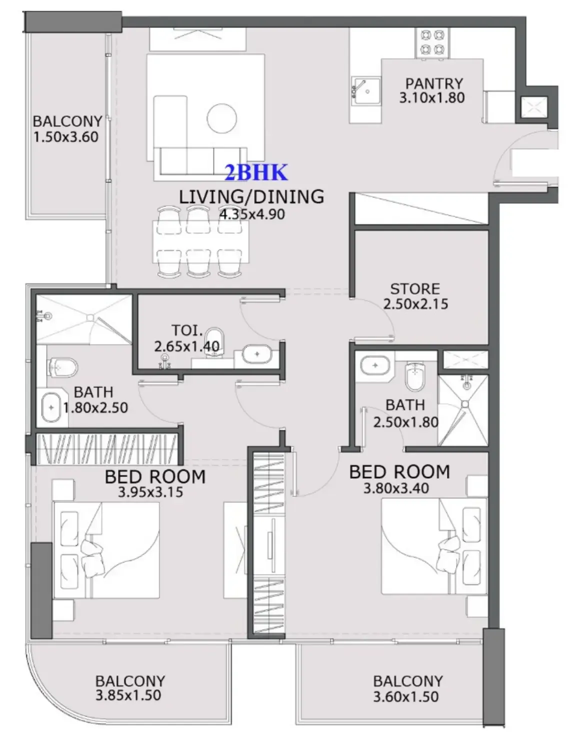 2.5 bedroom Apartments floor plan at Provenza Residences