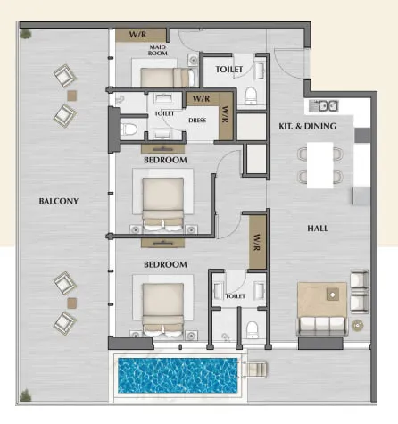 2 bedroom Apartments floor plan at Empire Estates