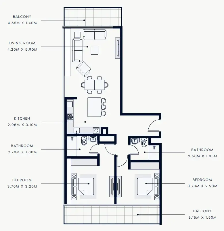 2 bedroom Apartments floor plan at Riviera Rêve