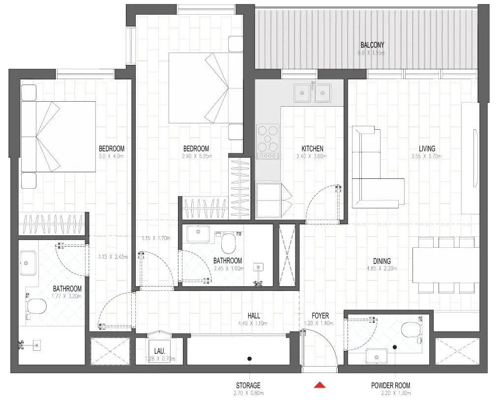 2 bedroom Apartments floor plan at Olfah