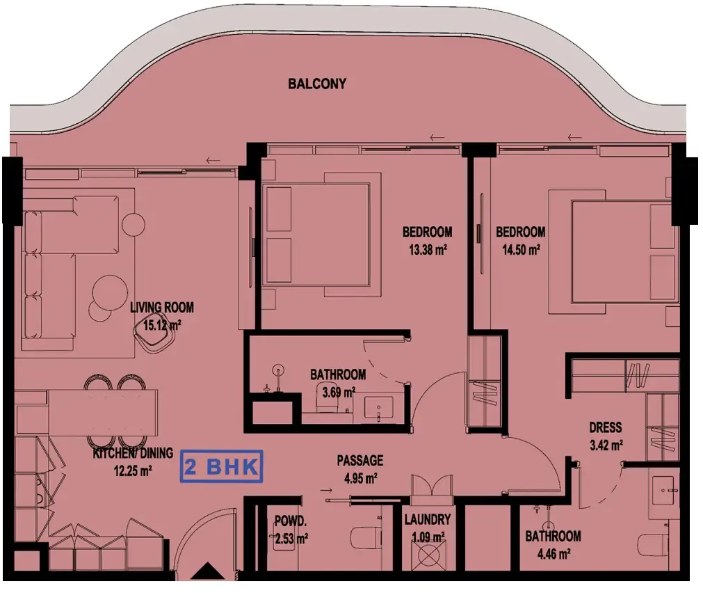 2 bedroom Apartments floor plan at Marquis Horizon