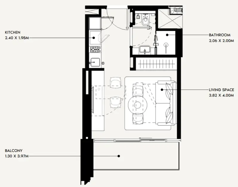 0 bedroom Apartments floor plan at Jaddaf Beach Oasis