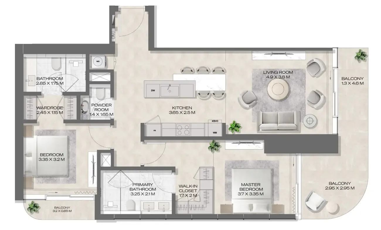 2 bedroom Apartments floor plan at DWTN Residences