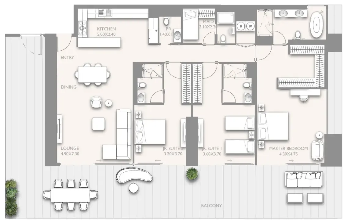 3.5 bedroom Apartments floor plan at Fairmont Residences Solara Tower