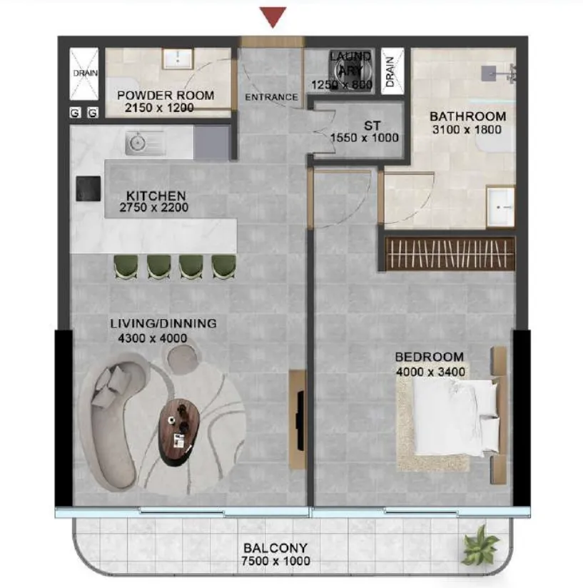 1 bedroom Apartments floor plan at Vivanti Residences by Meteora