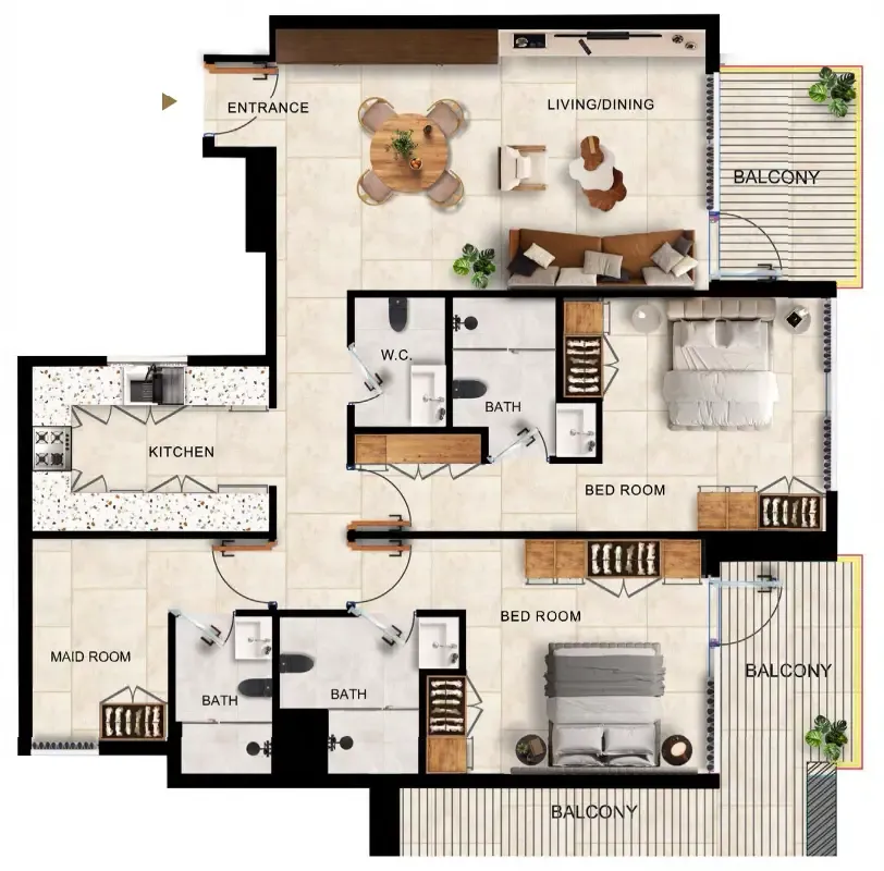 2 bedroom Apartments floor plan at Kingdom Gate