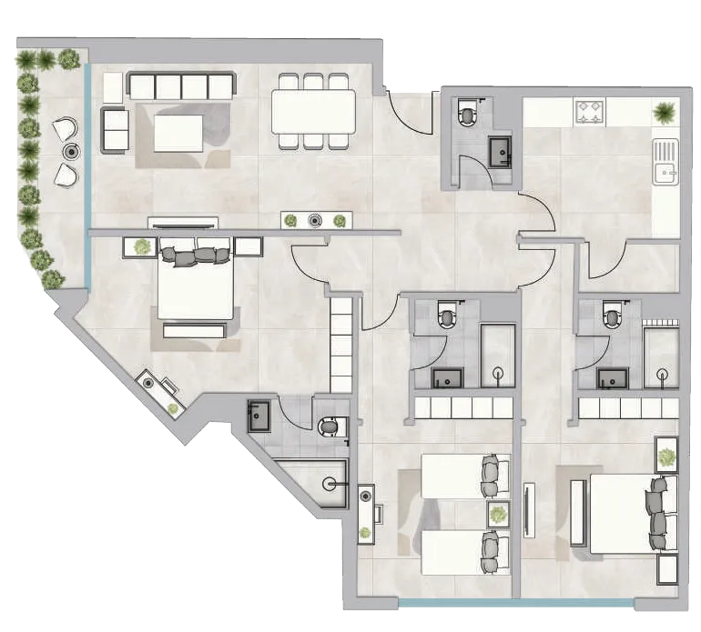 3 bedroom Apartments floor plan at Infinity Tower