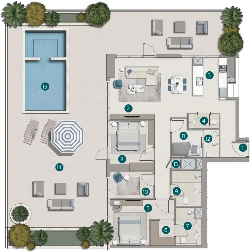 2 bedroom Apartments floor plan at Flora Shore Beachside Residences