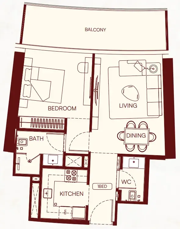 1 bedroom Apartments floor plan at Binghatti Skyflame