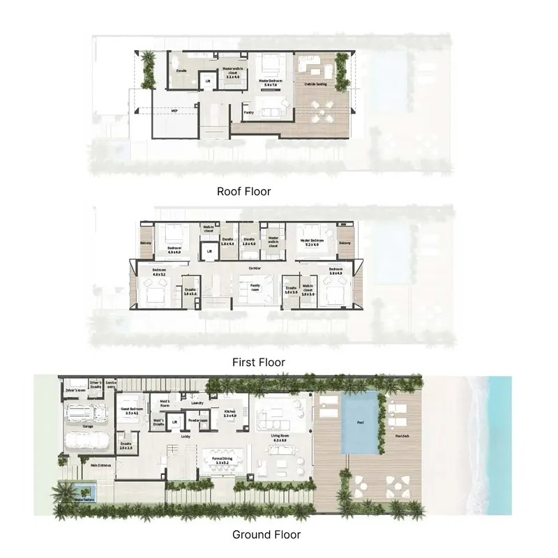 6 bedroom Villa floor plan at Al Thuraya Island