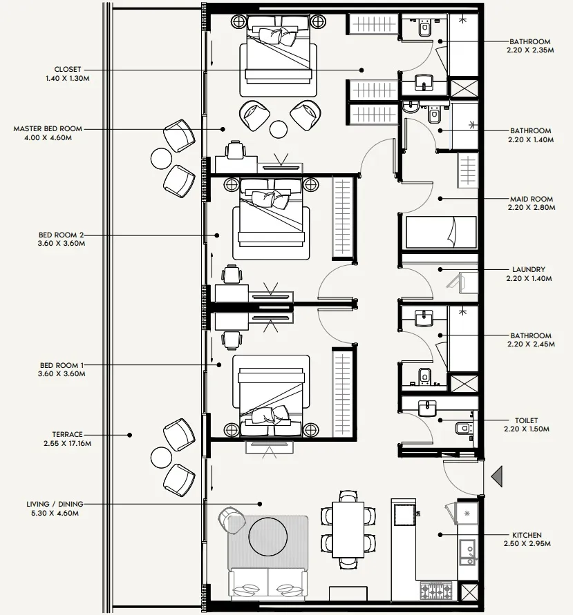 3 bedroom Apartments floor plan at Azizi Amir