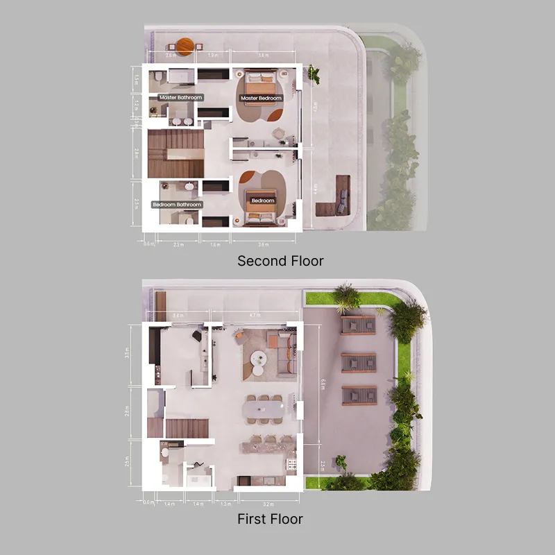 2 bedroom Duplex floor plan at Verdes by Haven