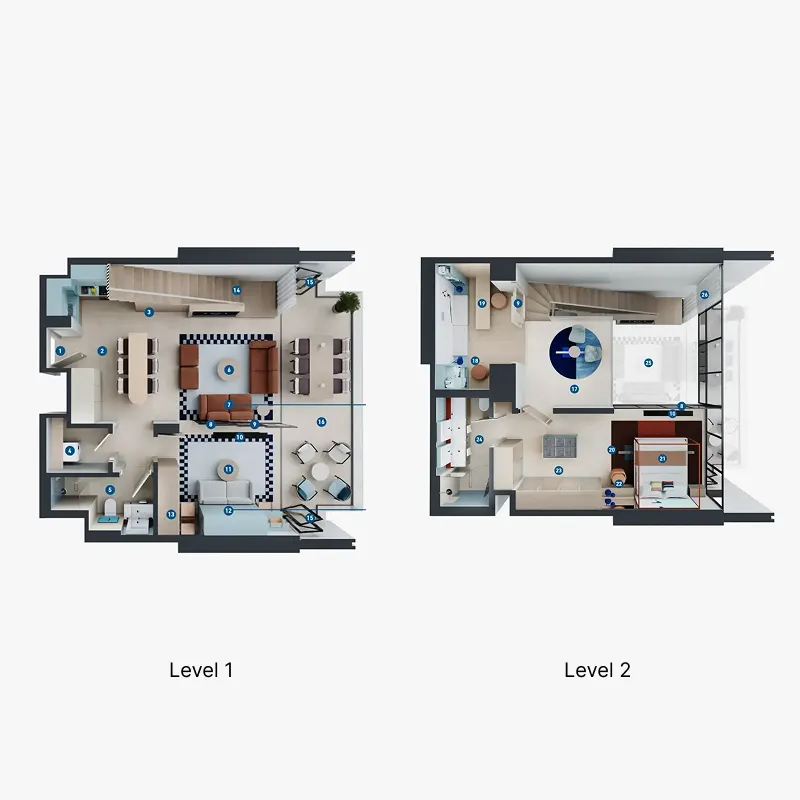 2 bedroom Duplex floor plan at Rove Home Dubai Marina