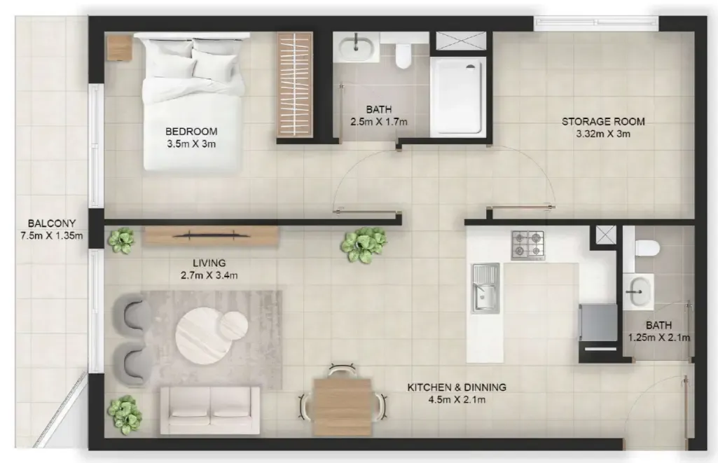 1 bedroom Apartments floor plan at Stellar Axis