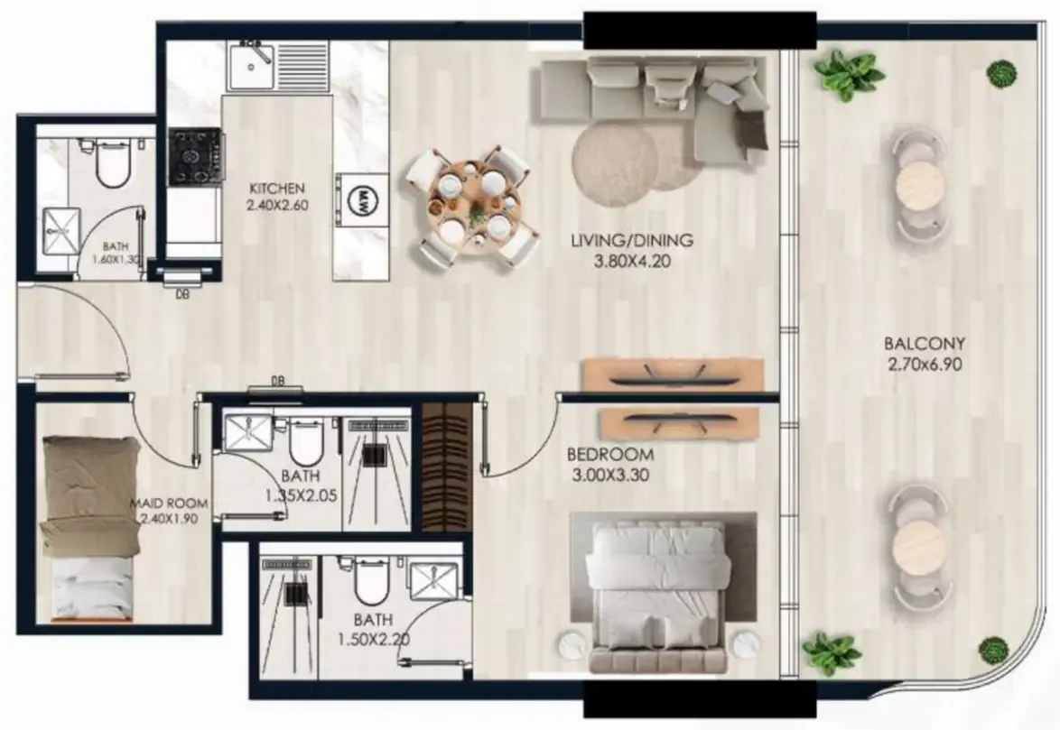 1.5 bedroom Apartments floor plan at Sera Gardens by Vision