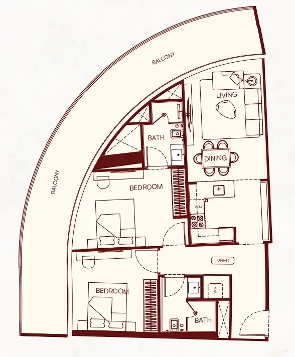 2 bedroom Apartments floor plan at Binghatti Skyflame