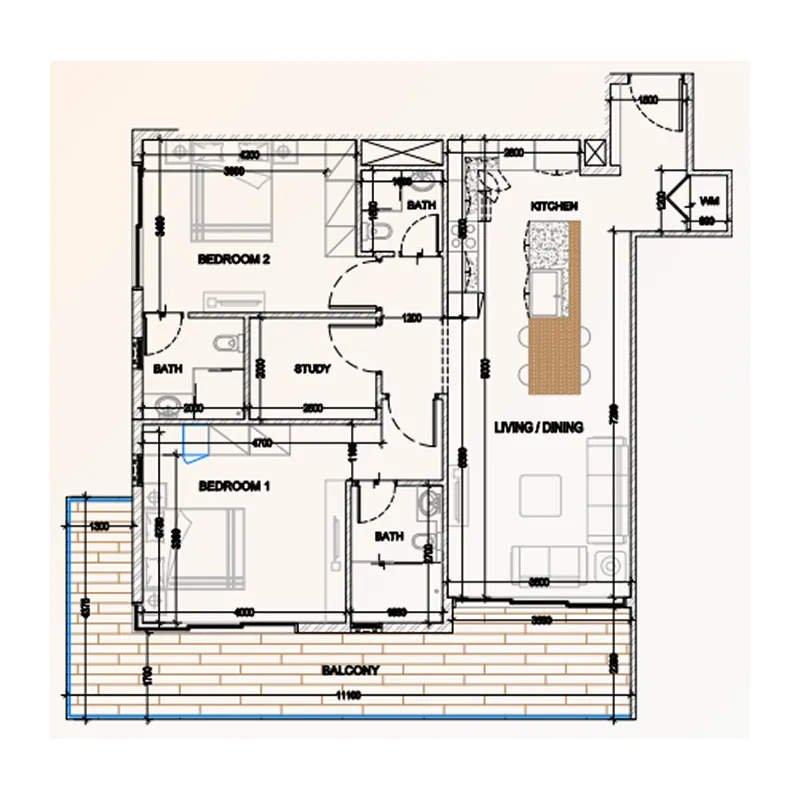 2 bedroom Apartments floor plan at Bling Avenue 1