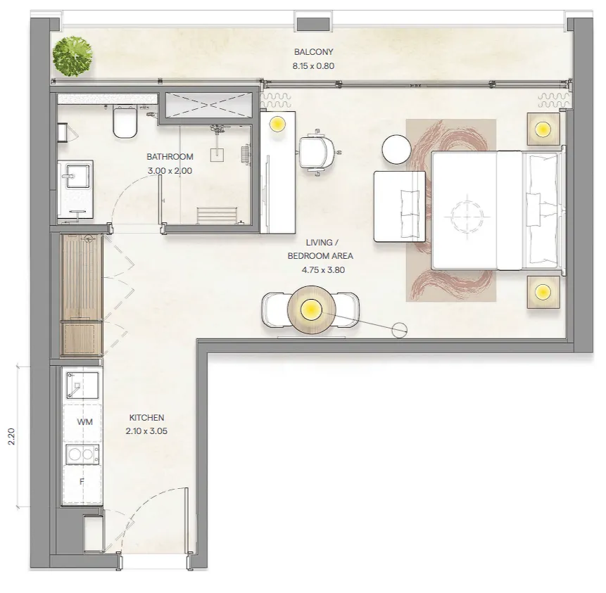0 bedroom Apartments floor plan at Bloom Arjaan by Rotana