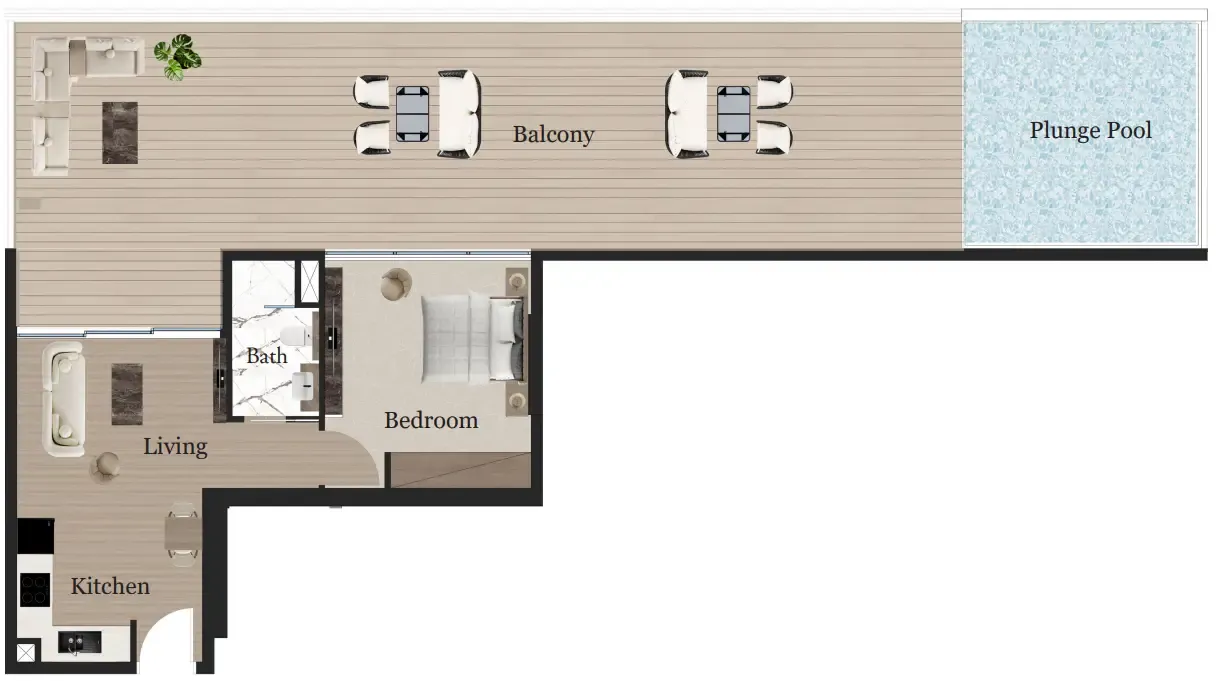 1 bedroom Apartments floor plan at Rijas Suites