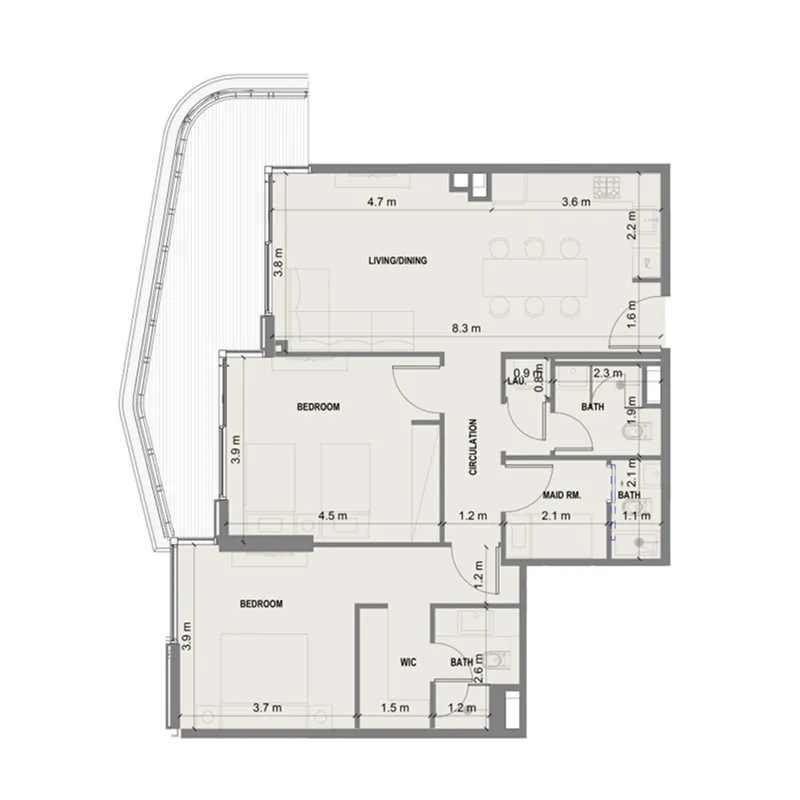 2 bedroom Apartments floor plan at Blue Marina Residence