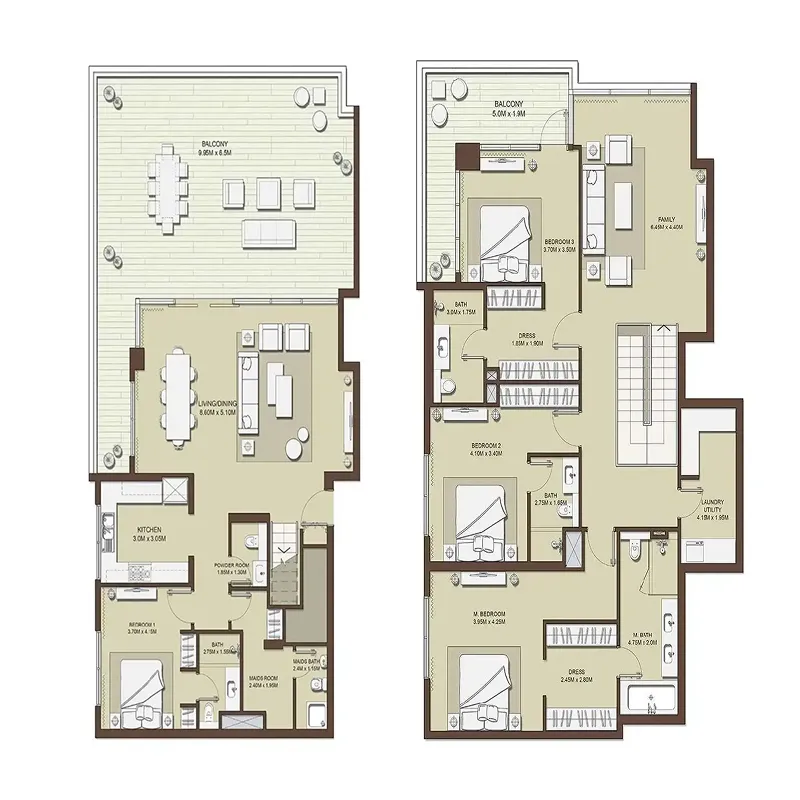 4 bedroom Apartments floor plan at Mulberry 2 Park Heights