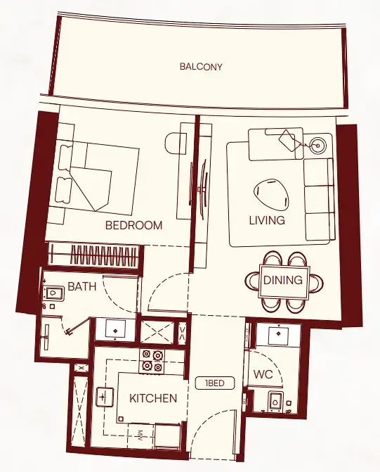 1 bedroom Apartments floor plan at Binghatti Skyflame