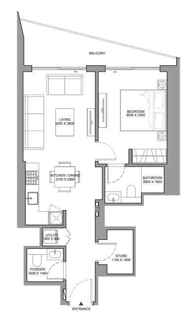 1 bedroom Apartments floor plan at The Serene at Sobha Central